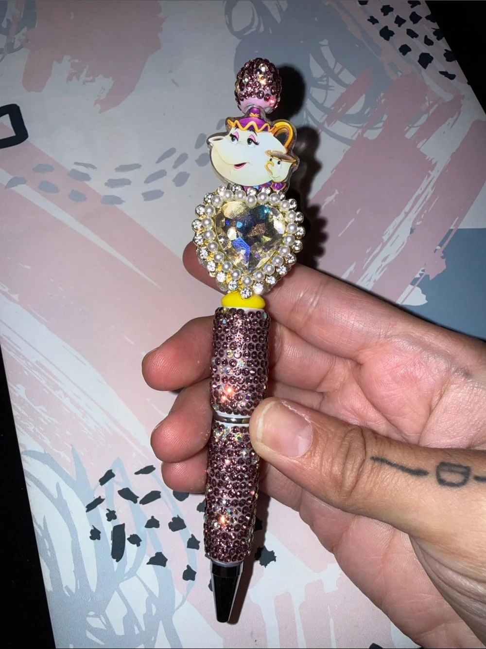 New beaded Embellished Mrs. Potts Crystal Heart Pen - Pink Rhinestone